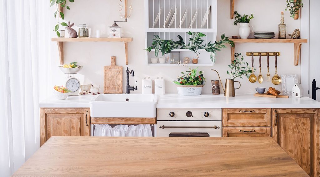 cuisine authentique en bois avec plantes