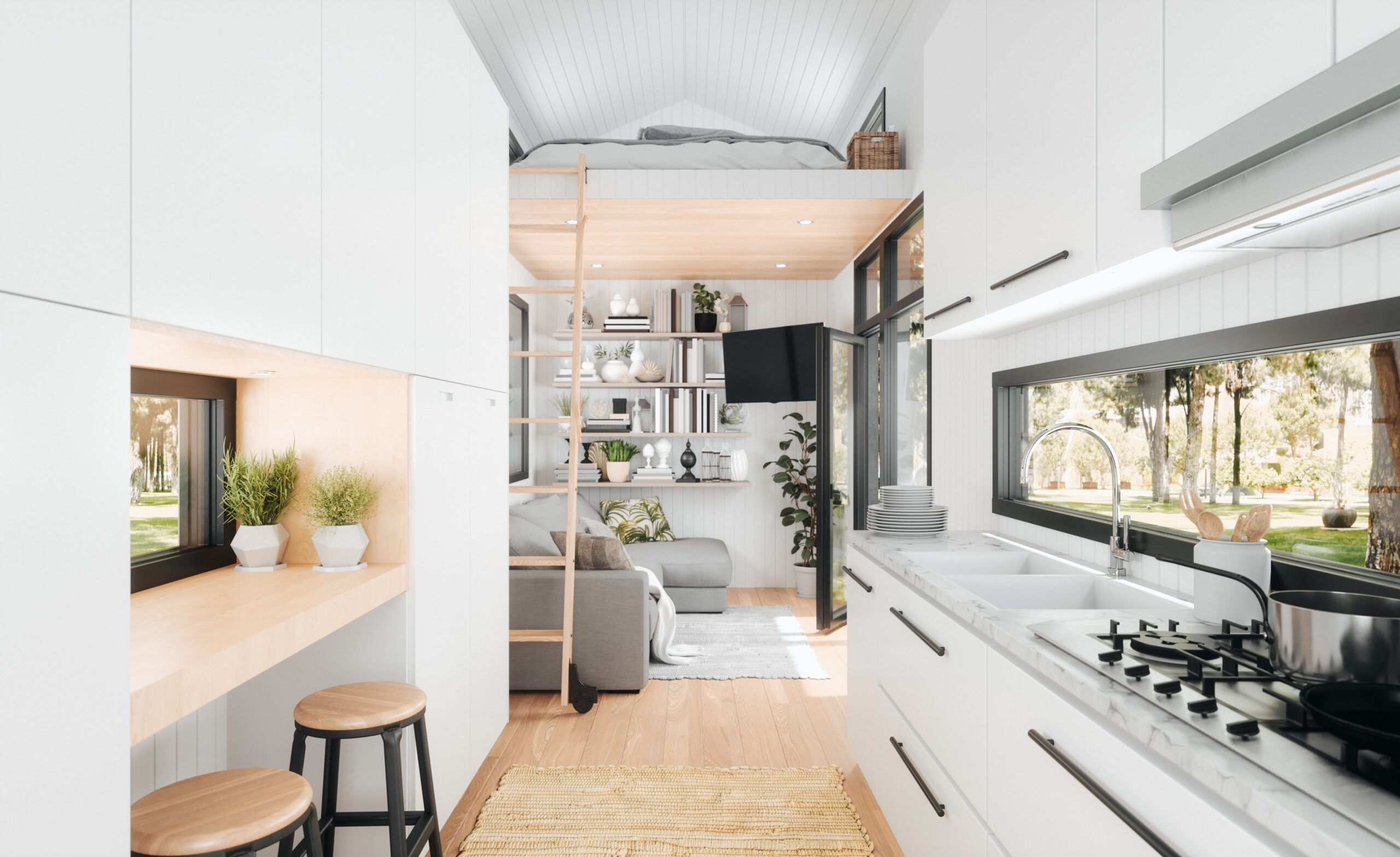 intérieur moderne et étroit d'une tiny house